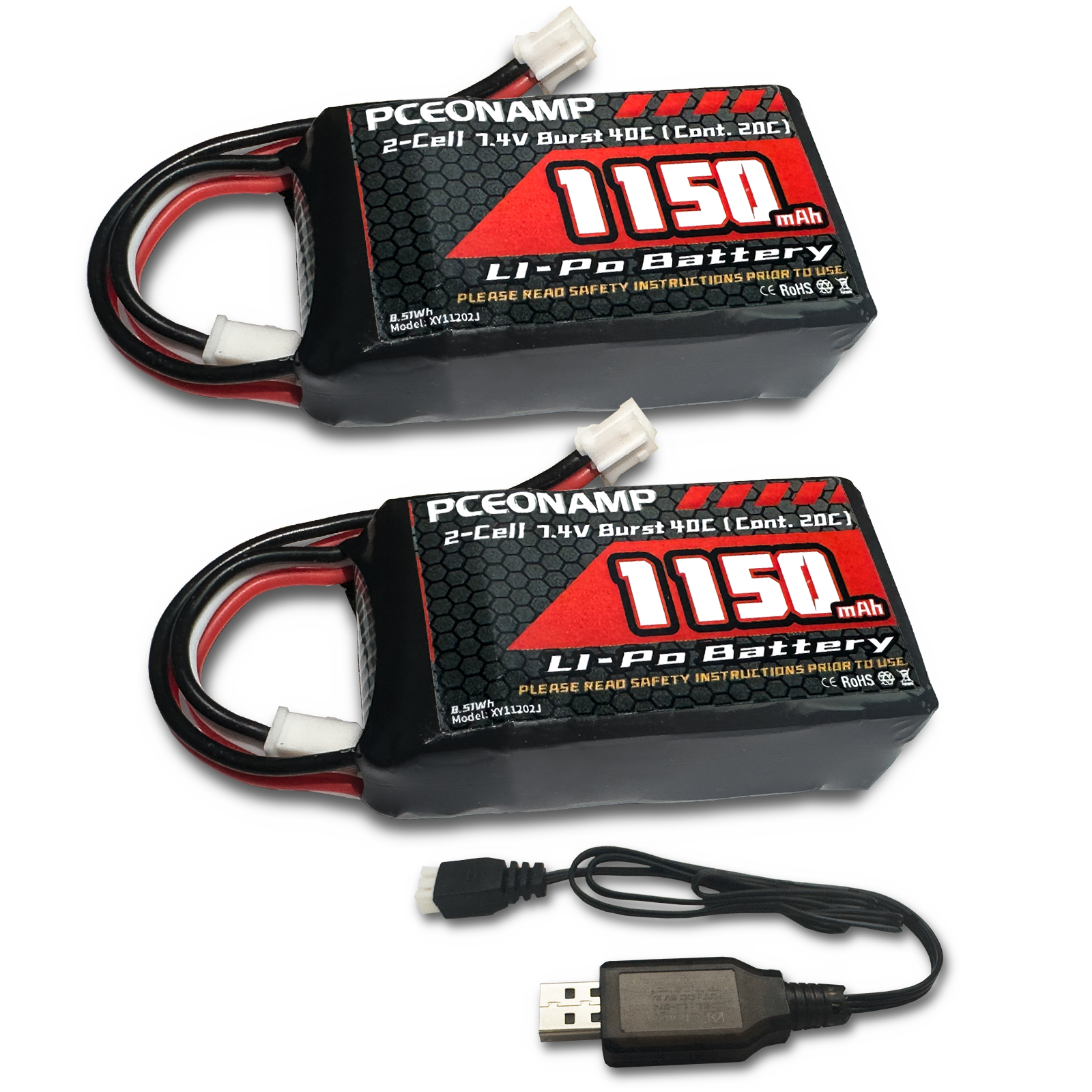 4-Pack 7.4V 2S 1000mAh Lipo Batteries For Axial SCX24 – PH2.0 & JST Plugs, RC Crawler