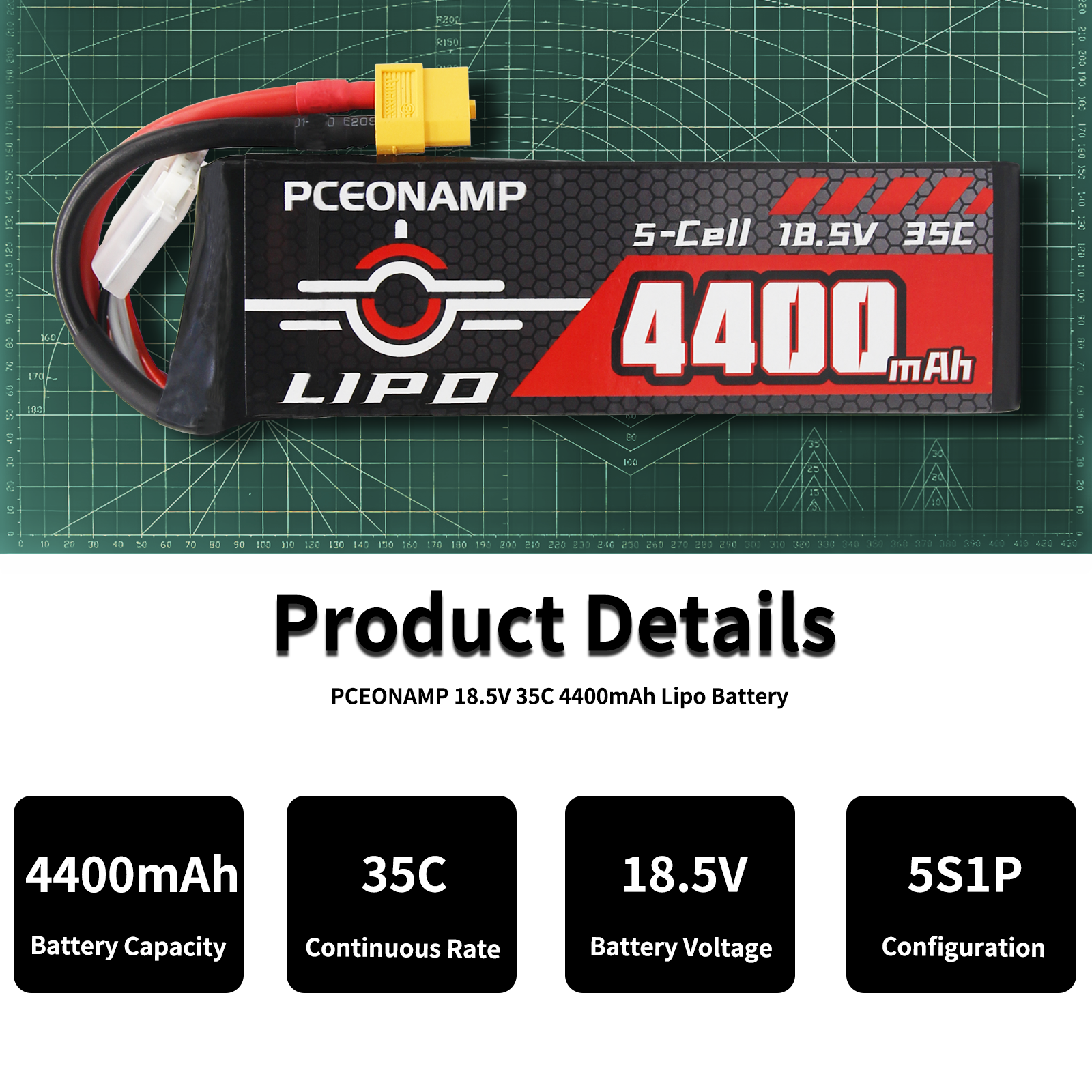 PCEONAMP 5S Lipo Battery 4400mAh 18.5V 35C with XT60 Plug Rechargeable High Capacity RC Airplane Battery Soft Case Fit for F3A, EDF, High Speed Jet, with Battery Storage Box