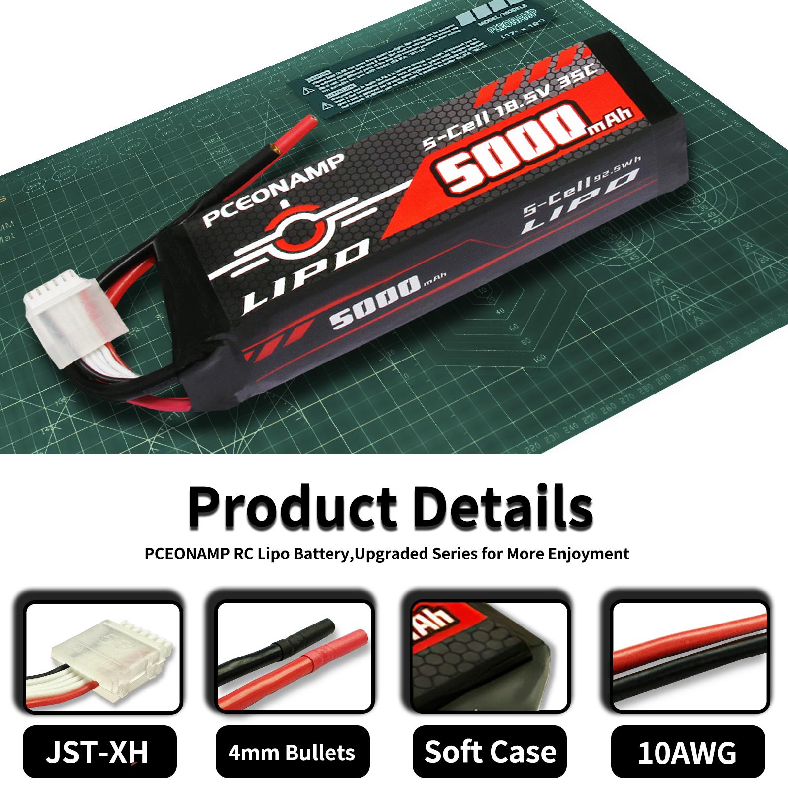 RoaringTop 5000MAh 5S 35C 18,5V RC Lipo Akku Ohne Stecker Für F3A RoaringTop 5000MAh 5S 35C 18,5V RC Lipo Akku Ohne Stecker Für F3A