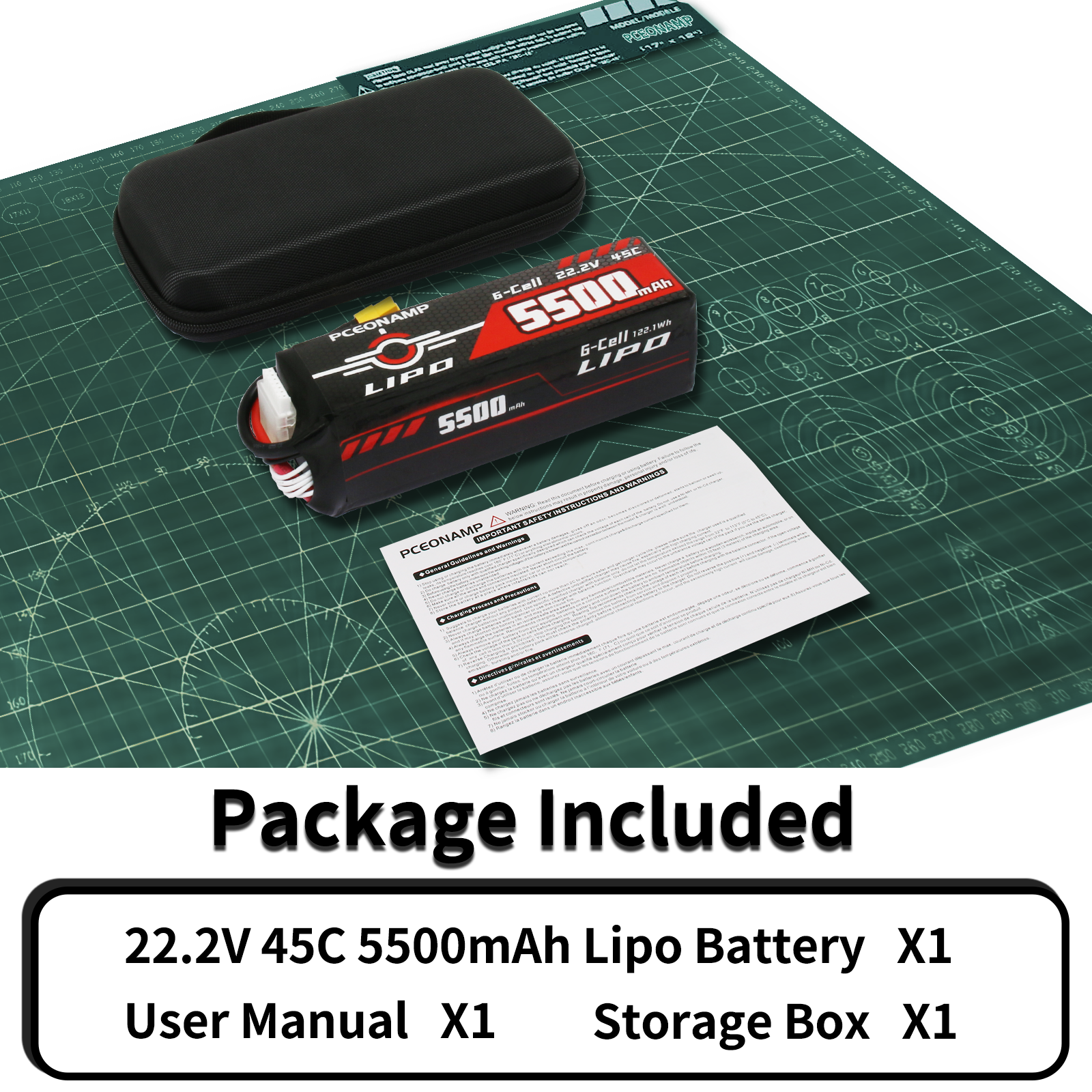 PCEONAMP 6S Lipo Battery 5500mAh 22.2V 45C with XT60 Plug Rechargeable High Capacity RC Battery Soft Case Fit for Large Scale RC Aircraft, Glider,with Battery Storage Box