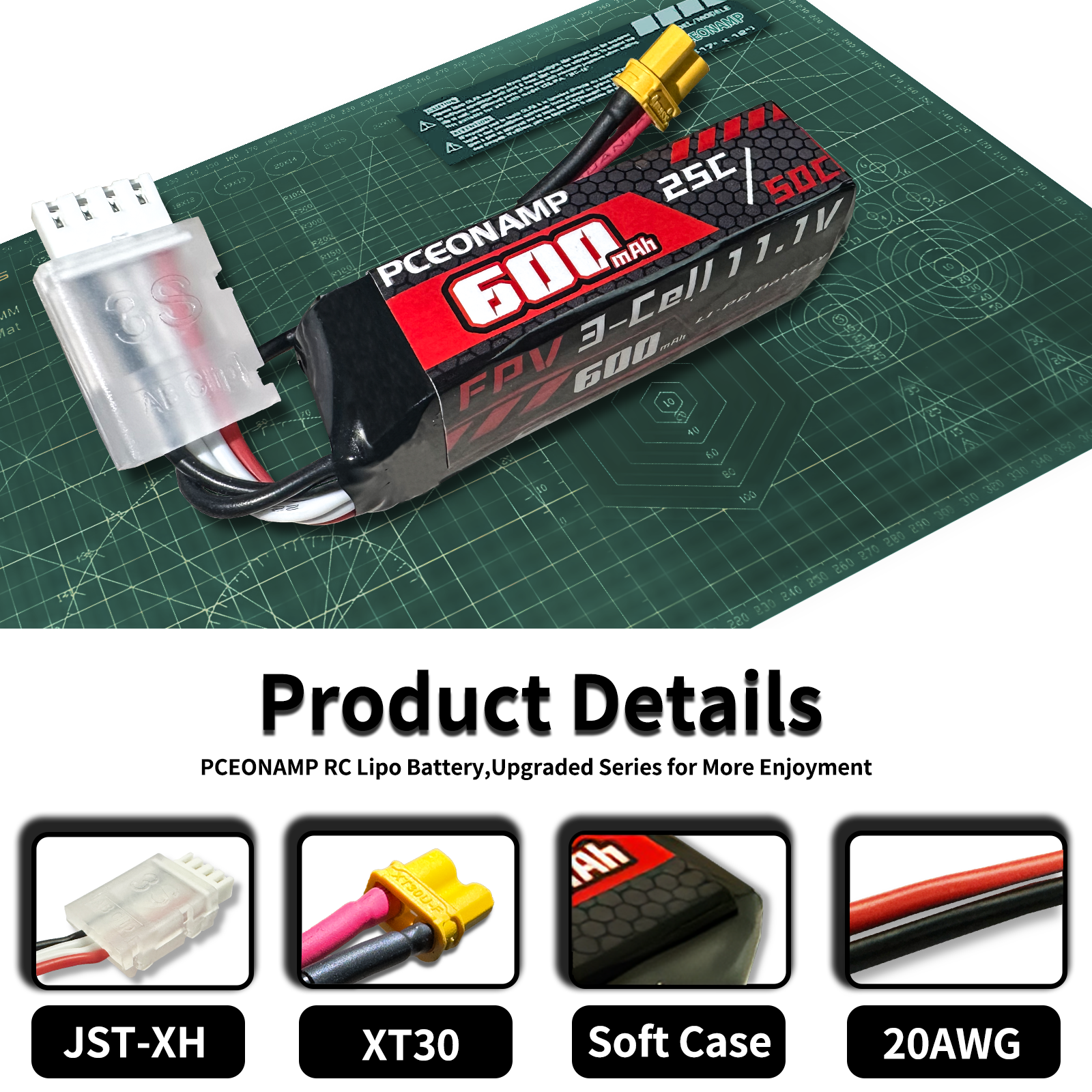 Batterie Li-Po Himoto 3200mAh 11,1V 3S – 50C Burst, 25C Discharge, Pour RC