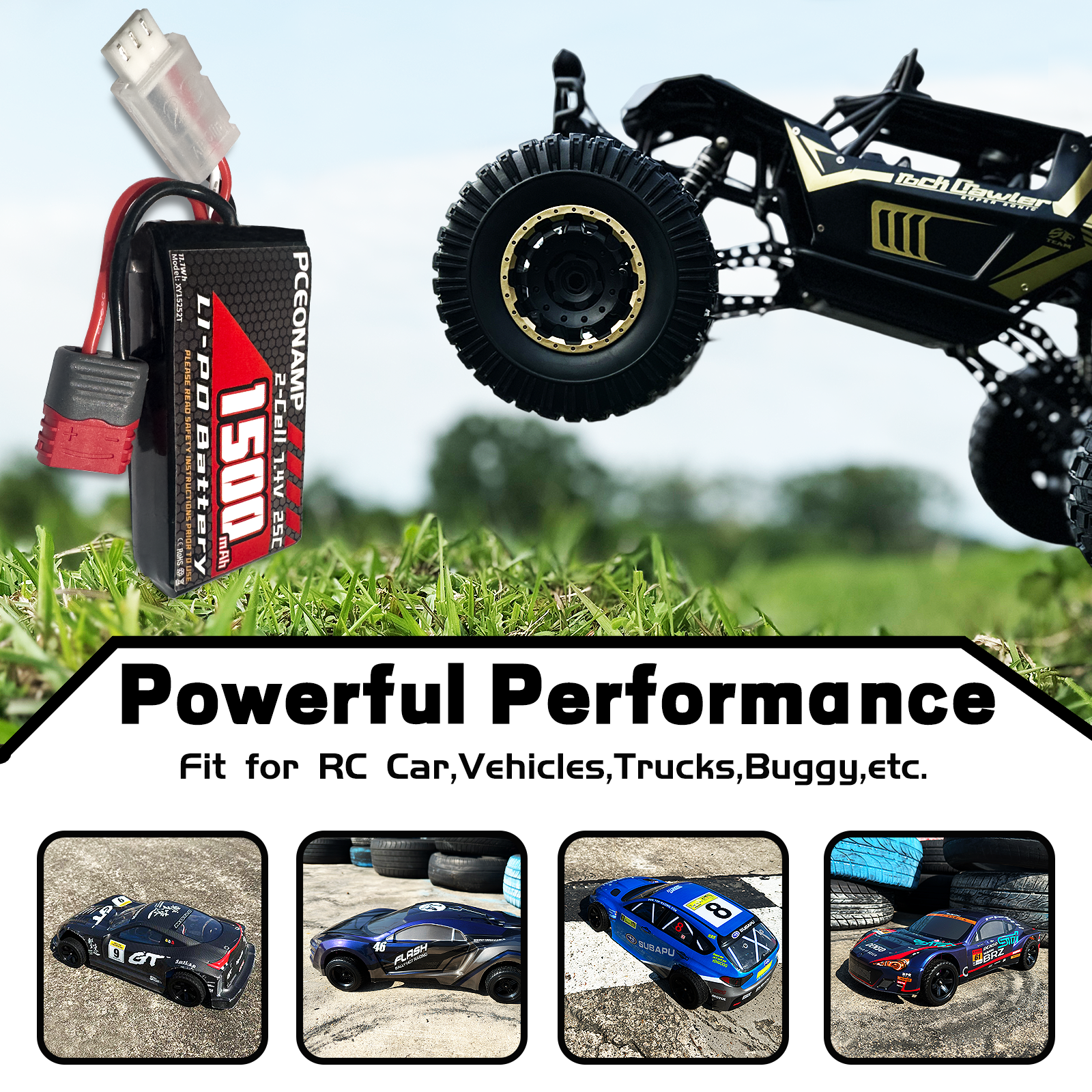 PCEONAMP 2S Lipo Battery 1150mAh 7.4V Burst 40C with T Plug High Capacity RC 7.4V Lipo Battery Fit for HBX, BEZGAR and Most 1/10, 1/12, 1/16, 1/18 Scale RC Car Truck with 1 USB Charger （2packs）