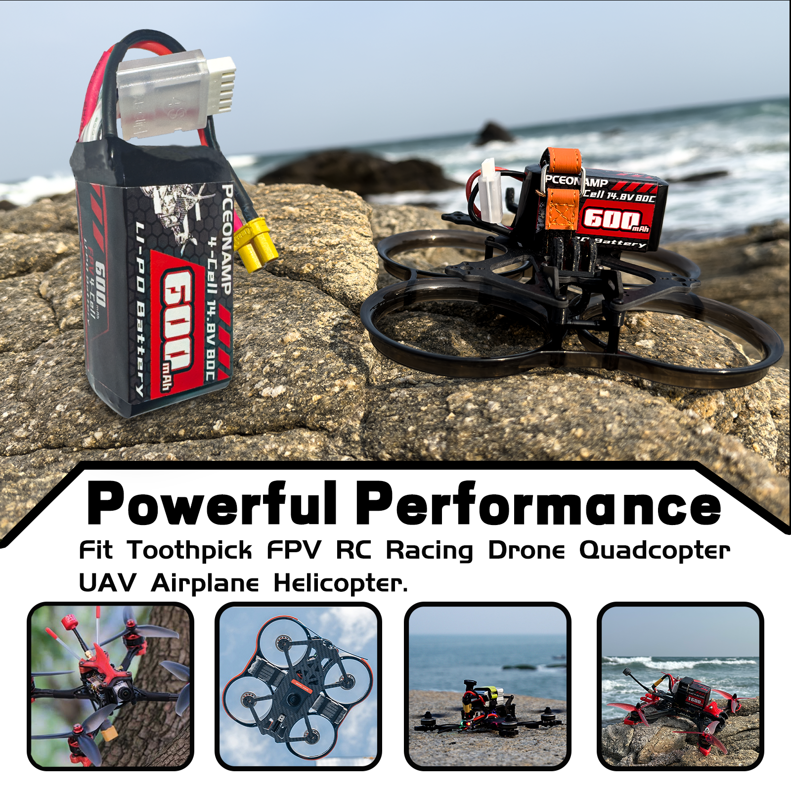 PCEONAMP 4S Lipo Battery 600mAh 14.8V 80C with XT30 Plug Rechargeable